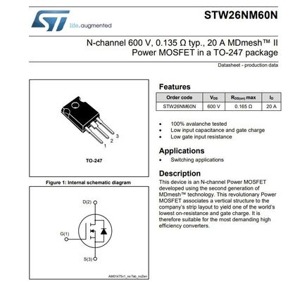Nチャネル600V,0.065 Ωタイプ,TO-247パッケージSTW48N60DM2フィールド効果トランジスタの40AパワーMOSFET